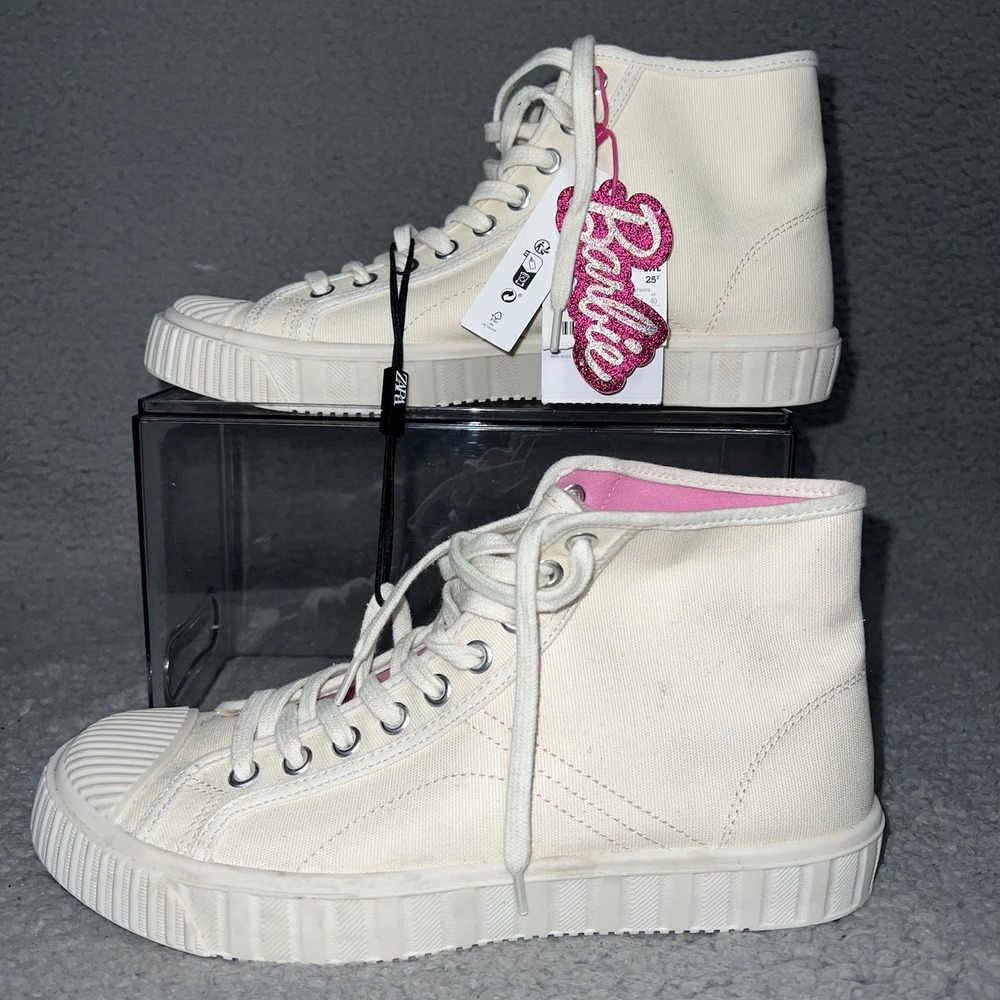 NWT Zara x Barbie Collaboration Sneakers Women's Size 10 White High Top‎ Shoes